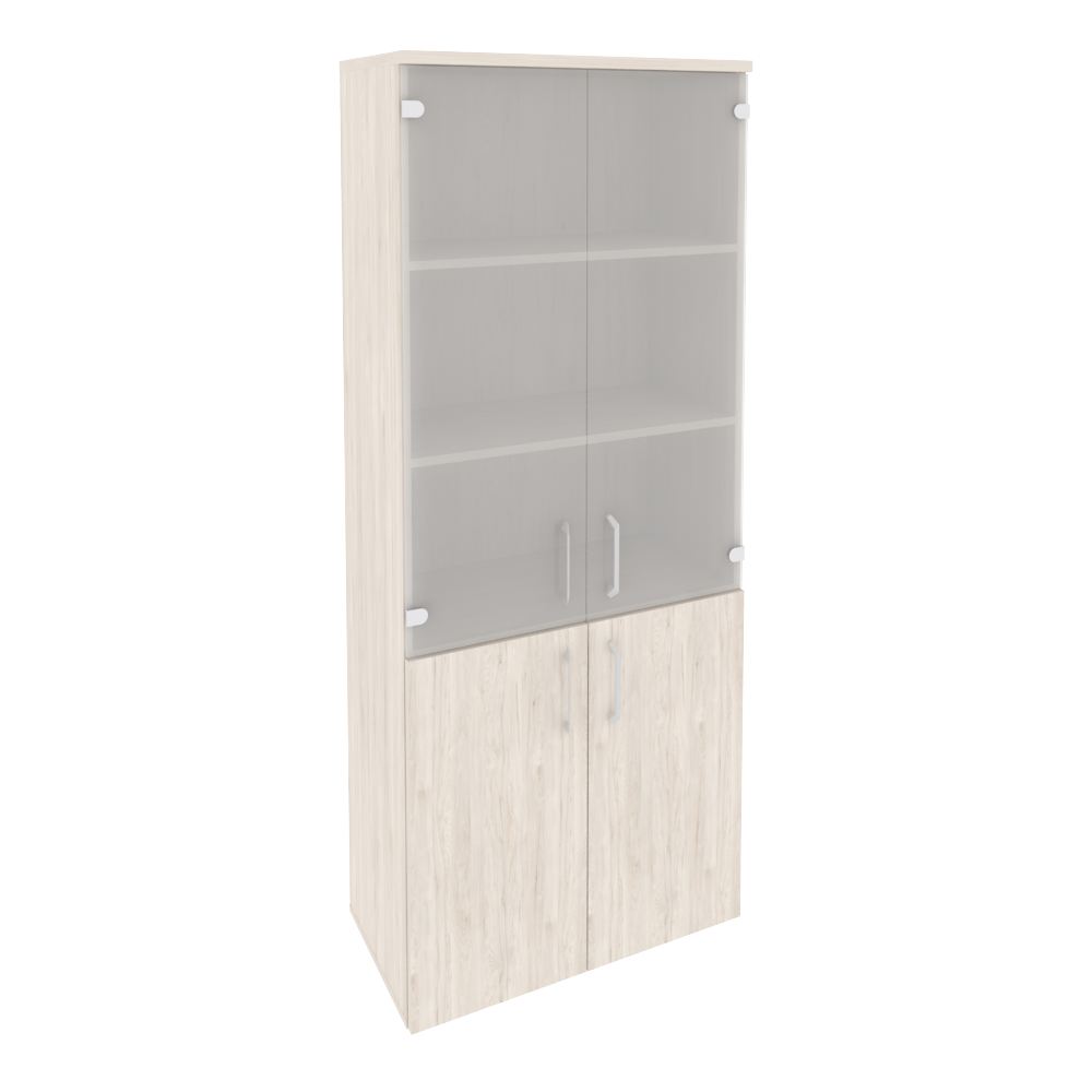 Шкаф высокий широкий (2 низких фасада ЛДСП + 2 средних фасада стекло)