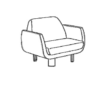 Мягкое кресло: ножки обтянутые кожей, с металлической хромированной вставкой