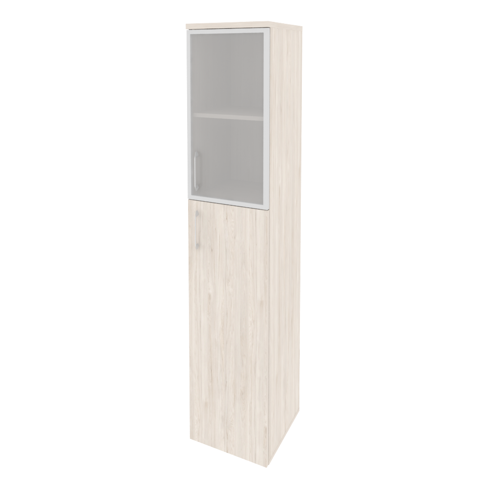 Шкаф высокий узкий правый (1 средний фасад ЛДСП + 1 низкий фасад стекло в раме)
