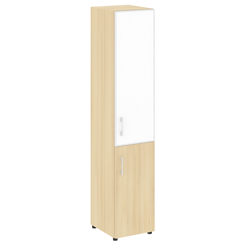 Шкаф высокий узкий для документов с белым стеклом в алюминиевой раме правый (нужен топ)