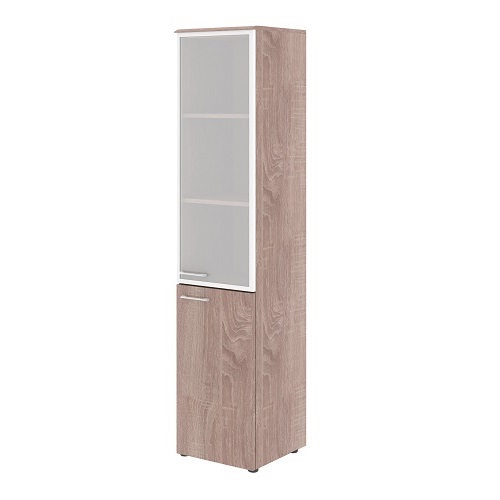 Шкаф колонка комбинированая со стеклом в алюминиевой раме и топом правя