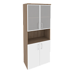 Шкаф высокий широкий (2 низких фасада ЛДСП + 2 низких фасада стекло в раме) Onix Wood/Оникс Вуд O.ST-1.4R