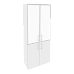 Шкаф высокий широкий (2 низких фасада ЛДСП + 2 средних фасада стекло лакобель в раме) Onix Wood/Оникс Вуд O.ST-1.2R white/black/mate