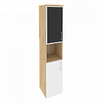 Шкаф высокий узкий левый (1 низкий фасад ЛДСП + 1 низкий фасад стекло лакобель в раме) Onix Wood/Оникс Вуд O.SU-1.4R(L) white/black/mate