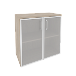 Шкаф низкий широкий (2 низких фасада стекло лакобель в раме) Onix Wood/Оникс Вуд O.ST-3.2R white/black/mate