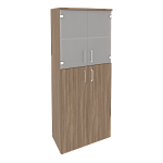 Шкаф высокий широкий (2 средних фасада ЛДСП + 2 низких фасада стекло) Onix Wood/Оникс Вуд O.ST-1.7