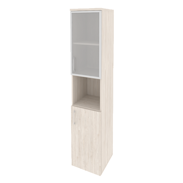 Шкаф высокий узкий правый (1 низкий фасад ЛДСП + 1 низкий фасад стекло в раме) Onix Wood/Оникс Вуд O.SU-1.4R(R)