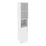 Шкаф высокий узкий левый (1 низкий фасад ЛДСП + 1 низкий фасад стекло лакобель в раме) Onix Wood/Оникс Вуд O.SU-1.4R(L) white/black/mate