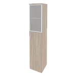 Шкаф высокий узкий правый (1 средний фасад ЛДСП + 1 низкий фасад стекло лакобель в раме) Onix Wood/Оникс Вуд O.SU-1.7R(R) white/black/mate