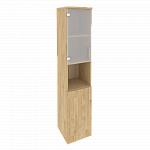 Шкаф высокий узкий левый (1 низкий фасад ЛДСП + 1 низкий фасад стекло) Onix Wood/Оникс Вуд O.SU-1.4(L)