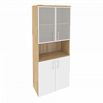 Шкаф высокий широкий (2 низких фасада ЛДСП + 2 низких фасада стекло в раме) Onix Wood/Оникс Вуд O.ST-1.4R