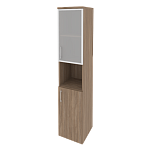 Шкаф высокий узкий правый (1 низкий фасад ЛДСП + 1 низкий фасад стекло в раме) Onix Wood/Оникс Вуд O.SU-1.4R(R)