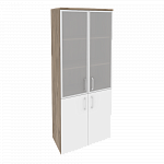 Шкаф высокий широкий (2 низких фасада ЛДСП + 2 средних фасада стекло лакобель в раме) Onix Wood/Оникс Вуд O.ST-1.2R white/black/mate