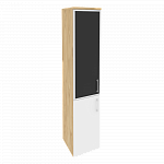 Шкаф высокий узкий левый (1 низкий фасад ЛДСП + 1 средний фасад стекло лакобель в раме) Onix Wood/Оникс Вуд O.SU-1.2R(L) white/black/mate