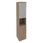 Шкаф высокий узкий левый (1 низкий фасад ЛДСП + 1 низкий фасад стекло) Onix Wood/Оникс Вуд O.SU-1.4(L)