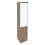 Шкаф высокий узкий левый (1 низкий фасад ЛДСП + 1 средний фасад стекло лакобель в раме) Onix Wood/Оникс Вуд O.SU-1.2R(L) white/black/mate